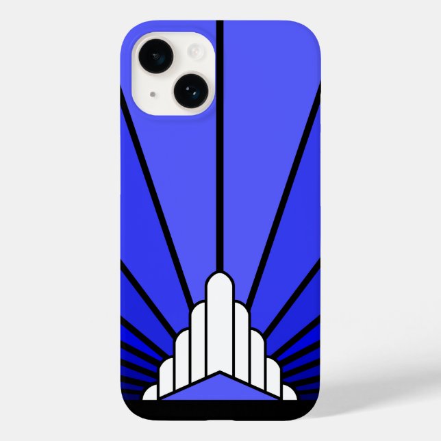 Coques Case-Mate iPhone Soleil Art déco en bleu (Verso)