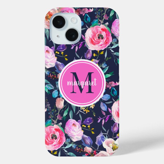 Coques Case-Mate iPhone Soleil Boho Floral rose et Monogramme de marine (Verso)