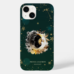 Coque Case-Mate iPhone Soleil et fleurs de lune célestes étoiles vertes