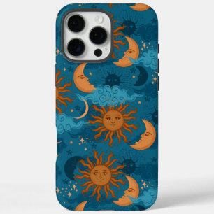 Coque iPhone 16 Pro Max Soleil Et Lune Sur Bleu