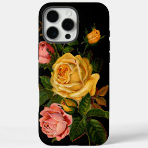 Coques iPhone 16 Pro Max Soleil Jaune Elégance Florale Héritier Rose Noir