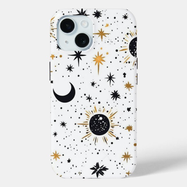 Coques Case-Mate iPhone Soleil Lune Étoiles Noir et Or (Verso)