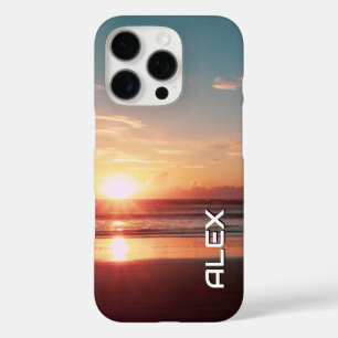 Coque iPhone 16 Pro Soleil orange turquoise et brûlé sur l'océan