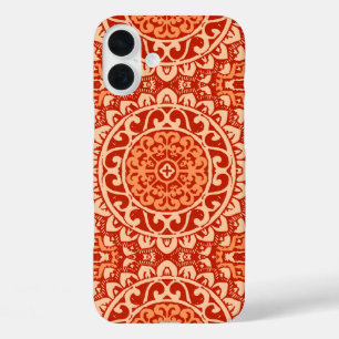 Coques iPhone 16 Plus Soleil Sud-Ouest Mandala Batik, Coral Orange