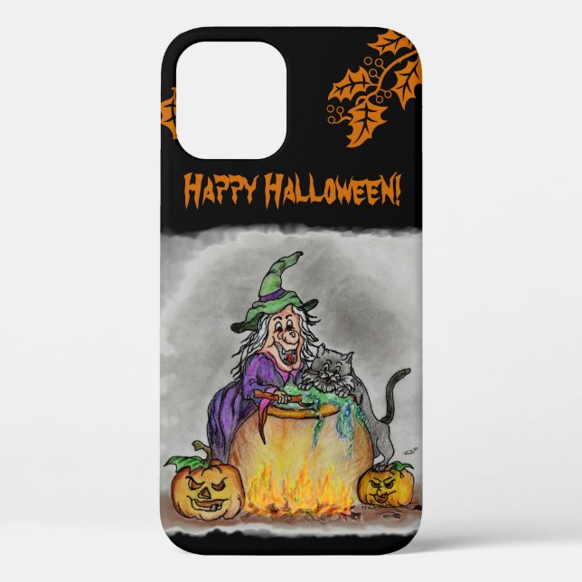 Coques Case-Mate iPhone Sorcière et chat, Joyeux Halloween ! (Verso)