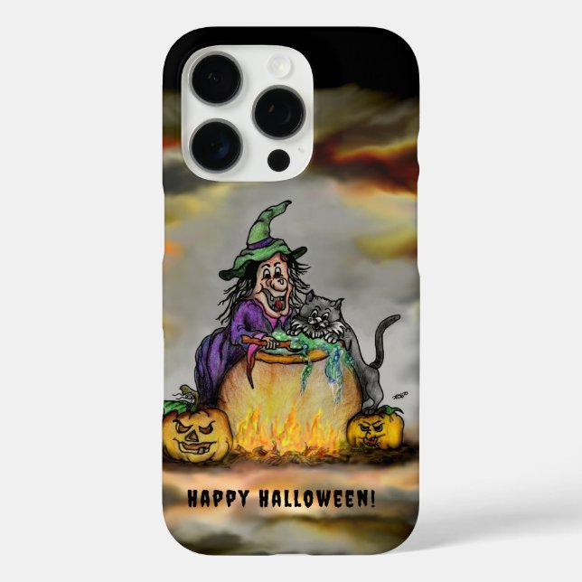 Coques Case-Mate iPhone Sorcière et chat noir, Happy Halloween ! (Verso)