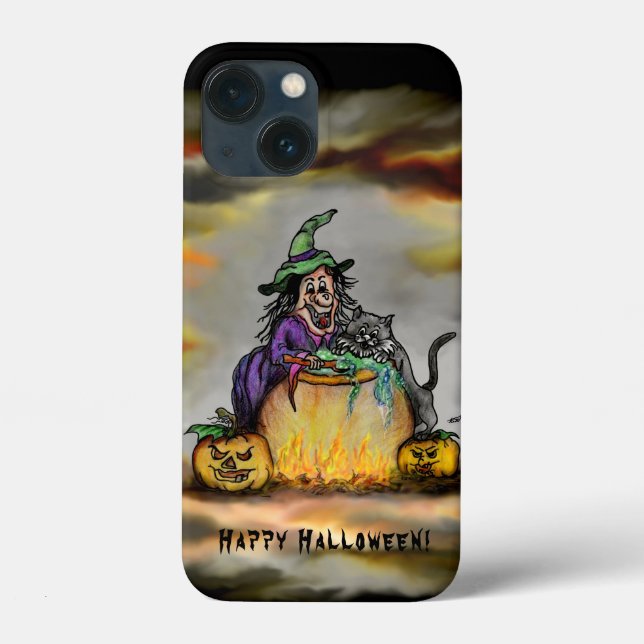 Coques Case-Mate iPhone Sorcière et chat noir, Happy Halloween ! (Verso)
