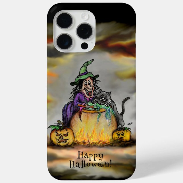 Coques Case-Mate iPhone Sorcière et chat noir, Happy Halloween ! (Verso)