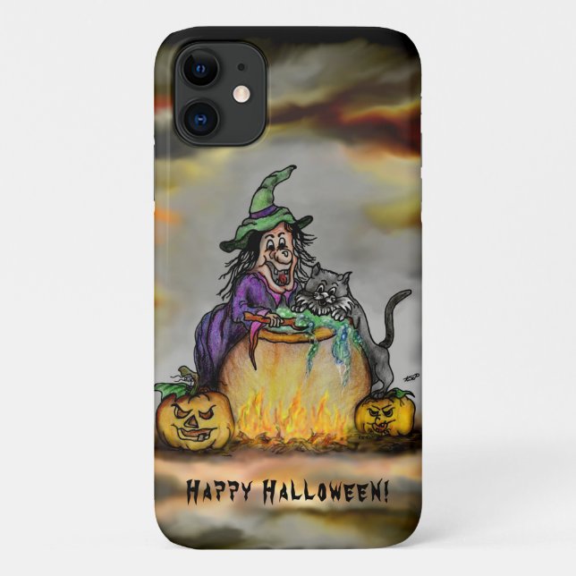 Coques Case-Mate iPhone Sorcière et chat noir, Happy Halloween ! (Dos)
