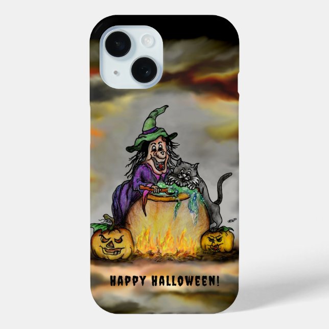Coques Case-Mate iPhone Sorcière et chat noir, Happy Halloween ! (Verso)