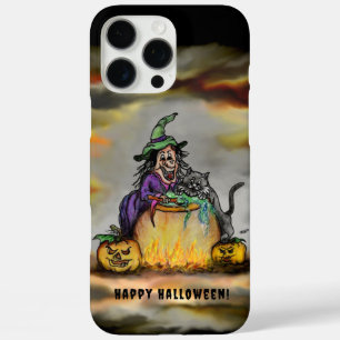 Coque iPhone 16 Pro Max Sorcière et chat noir, Happy Halloween !