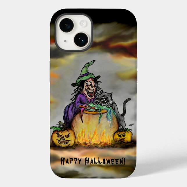 Coques Case-Mate iPhone Sorcière et chat noir, Happy Halloween ! (Verso)