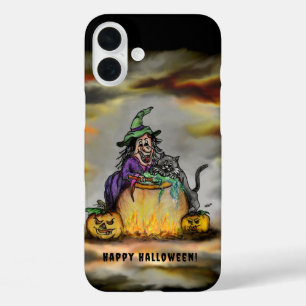 Coque Pour iPhone 16 Plus Sorcière et chat noir, Happy Halloween !