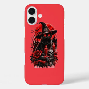 Coque Pour iPhone 16 Plus Sorcière gothique chat noir Halloween crâne bougie