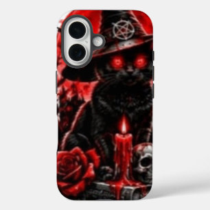 Coque Pour iPhone 16 Sorcière gothique chat noir Halloween crâne bougie