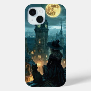 Coque Case-Mate iPhone ​ Sorcière gothique Lune & Chat Noir Rooftop iPhon