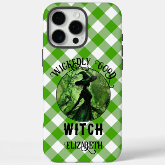 Coque iPhone 16 Pro Max Sorcière vert gingham personnalisé terriblement bo