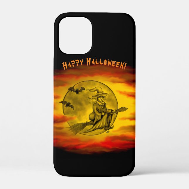 Coques Case-Mate iPhone Sorcière volante avec chat noir, nuit halloween (Verso)