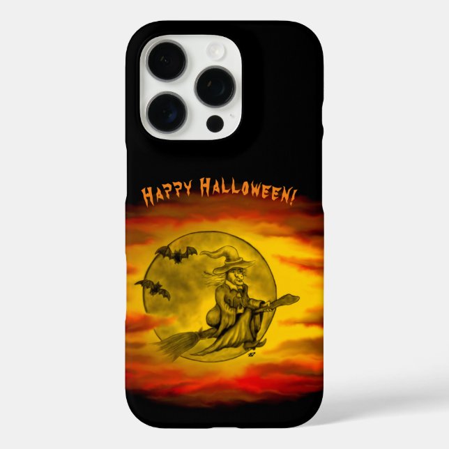 Coques Case-Mate iPhone Sorcière volante avec chat noir, nuit halloween (Verso)