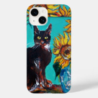 SOUCHES AVEC CHAT NOIR EN TURQUOISE BLEUE