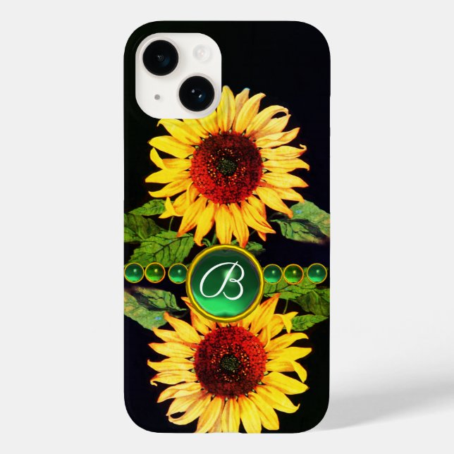 COQUES Case-Mate iPhone SOUFFLE, EMERALD GREEN GEMSTONES MONOGRAMME FLORAL (Verso)