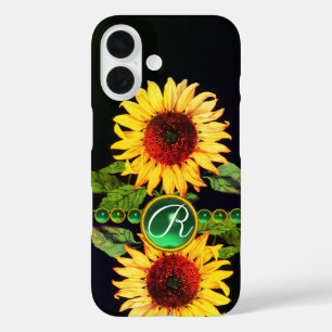 COQUE POUR iPhone 16 SOUFFLE, EMERALD GREEN GEMSTONES MONOGRAMME FLORAL