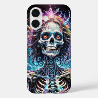 Coque Pour iPhone 16 Souriante Femme crâne horreur avec des fleurs