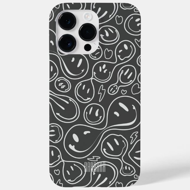 Coques Case-Mate iPhone Sourire moderne visage souriant Motif gris foncé (Verso)