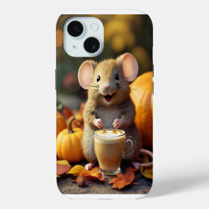Coque Case-Mate iPhone Souris adorable avec latte dans l'automne iPhone 1