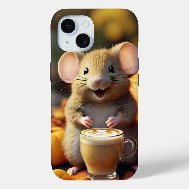 Coques Case-Mate iPhone Souris adorable avec latte dans l'automne iPhone 1 (Verso)