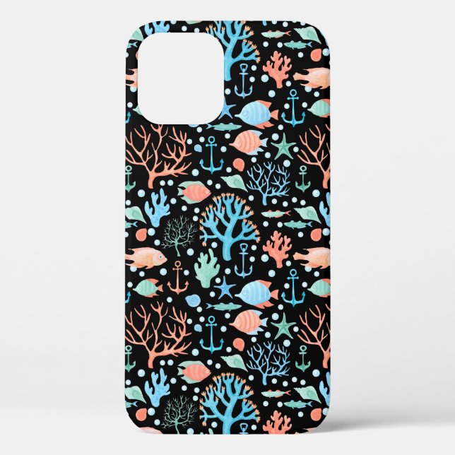 Coques Case-Mate iPhone Sous l'aquarelle de la mer Motif foncé (Verso)
