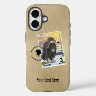 Coque Pour iPhone 16 Souvenir de Timbre Postage Muskox de l'Alaska