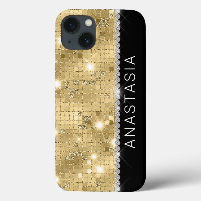 Coques Case-Mate iPhone Sparkle Gold Parties scintillant Nom personnalisé (Verso)