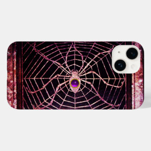 Coque Pour iPhone 14 SPIDER ET WEB PURPLE GEMSTONE Noir