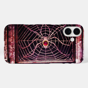Coque Pour iPhone 16 Plus SPIDER ET WEB Rouge rose rubis noir