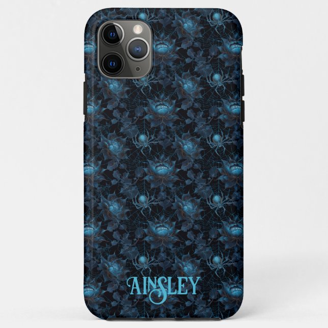 Coques Case-Mate iPhone Spider gothique Web Floral noir et bleu (Dos)