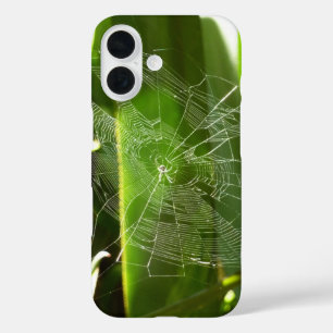 Coques iPhone 16 Spiderweb dans Tropical Leaves Nature