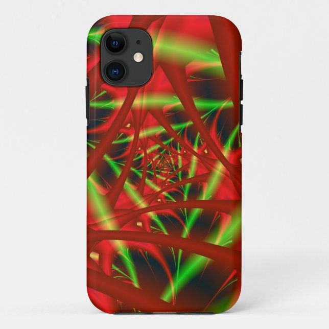 Coques Case-Mate iPhone Spirale du réseau neuronal rouge et vert (Dos)