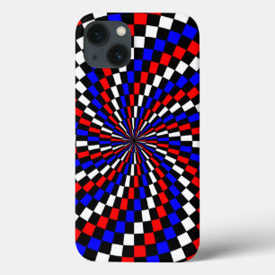 Coque Case-Mate iPhone Spirale rouge blanc de Checker bleu par Kenneth Yo