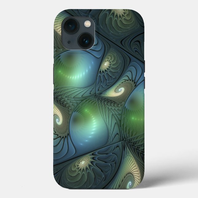 Coques Case-Mate iPhone Spirales cool Beige Vert Turquoise Fractal Art (Verso)