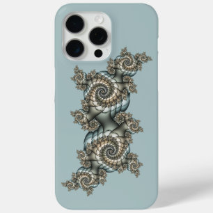 Coque Case-Mate iPhone Spirales d'art fractal beige abstrait bleu clair