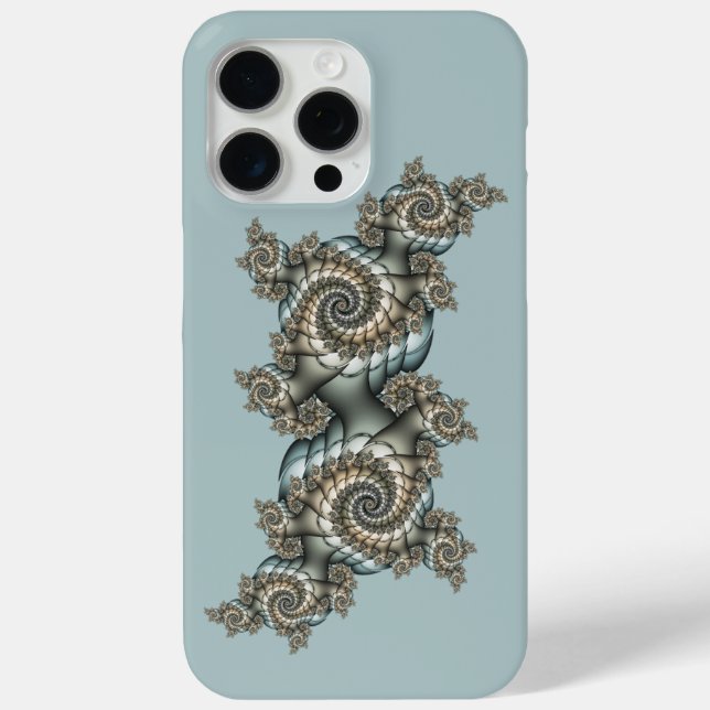 Coques Case-Mate iPhone Spirales d'art fractal beige abstrait bleu clair (Verso)