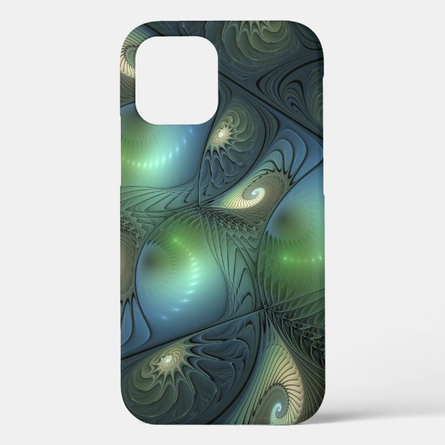 Coques Case-Mate iPhone Spirales Turquoise Beige Vert Abstrait Fractal Art (Verso)