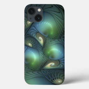 Coque Case-Mate iPhone Spirales Turquoise Beige Vert Abstrait Fractal Art
