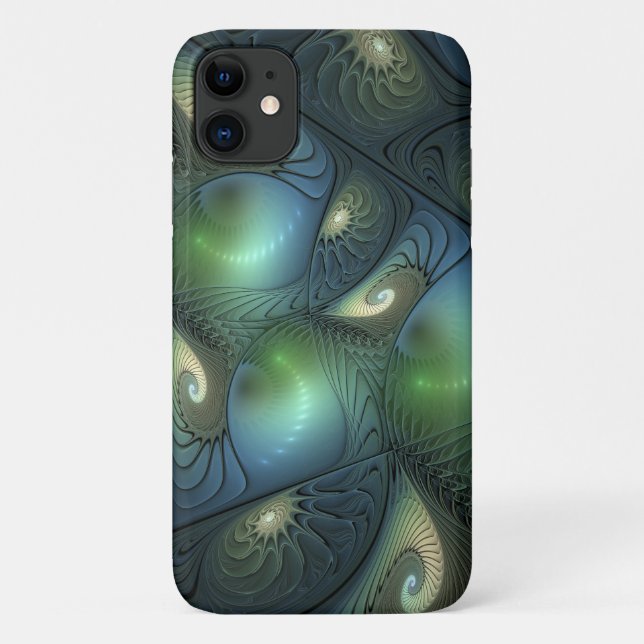 Coques Case-Mate iPhone Spirales Turquoise Beige Vert Abstrait Fractal Art (Dos)
