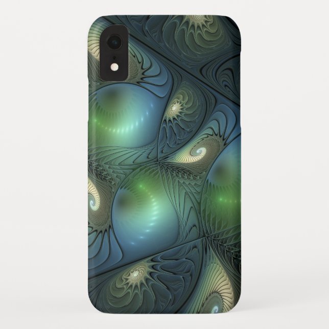 Coques Case-Mate iPhone Spirales Turquoise Beige Vert Abstrait Fractal Art (Dos)