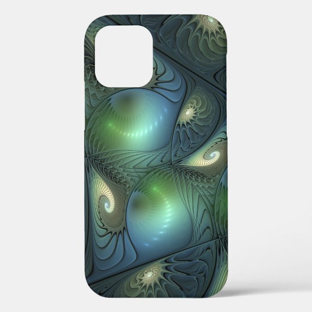 Coques Case-Mate iPhone Spirales Turquoise Beige Vert Abstrait Fractal Art (Verso)