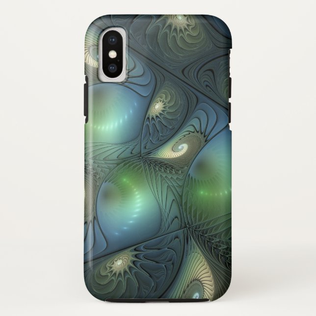 Coques Case-Mate iPhone Spirales Turquoise Beige Vert Abstrait Fractal Art (Dos)