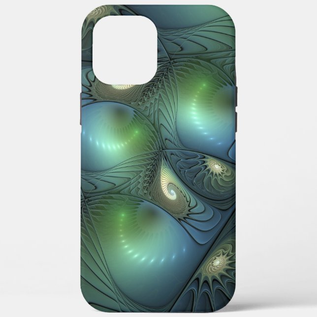 Coques Case-Mate iPhone Spirales Turquoise Beige Vert Abstrait Fractal Art (Verso)