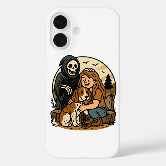 Coques Case-Mate iPhone Spooky Grim Reaper with Girl and Dog Skeleton Art  (Verso)